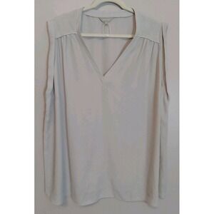 Anthology Women Beige‎ Ruch Shoulders Silver Band Sleeveless Top Size 24